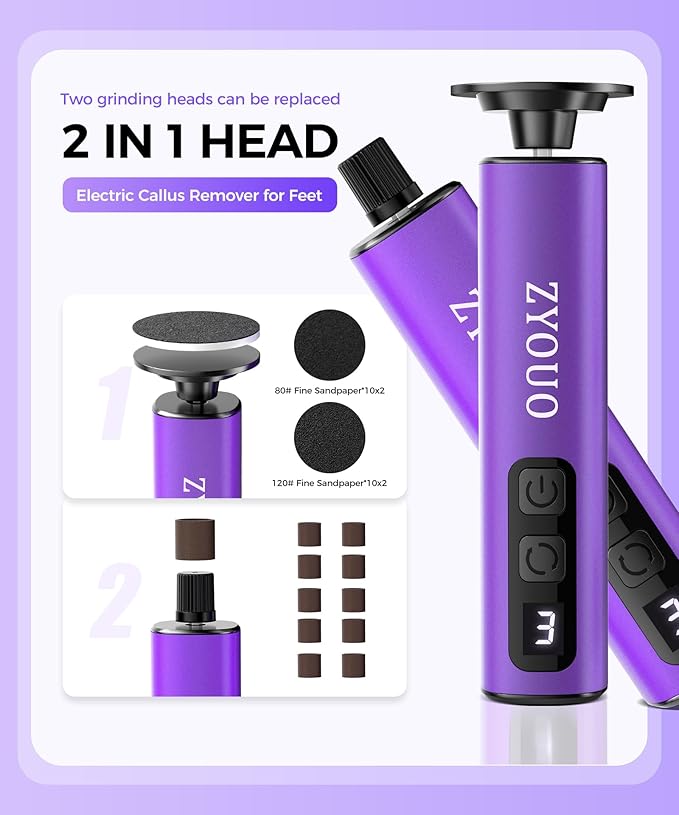 Electric Callus Remover for Feet, Portable 1800mAh Rechargeable, 1-9 Adjustable Speed Settings, Electric Foot File for Stable Pedicure, Nail Care, Home and Travel Use