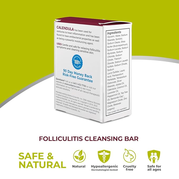 terrasil Folliculitis Soap - Soothing Folliculitis Treatment & Care of Ingrown Hair. All-Natural Anti-Itch Calendula Soap, Dermatologist Tested & Hypoallergenic Approved, Cleansing Bar (75gm)