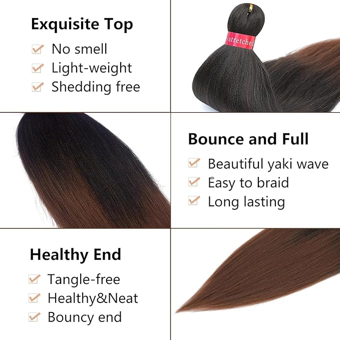 Black-Brown Pre Stretched Braiding Hair 28 Inches Synthetic Braid Hair 3 Packs Hair Braids