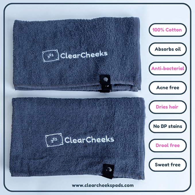 Set of 2 Pillow Pads (Gray) for face Acne, Sweat Stains, Drooling, Wet Hair, Oily Skin, Bleach Stains, Travel, Made of 100% Cotton, Towel Fabric, Acne Treatment