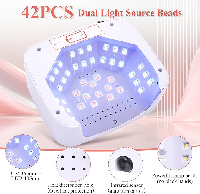 Cordless UV LED Nail Lamp, 168W UV Nail Light for Nail Polish, Portable Nail Dryer, Portable Nail Lamp with 4 Timers and LCD Display, Diamond Professional Nail Lamp for Home Salon Nail Art Tools