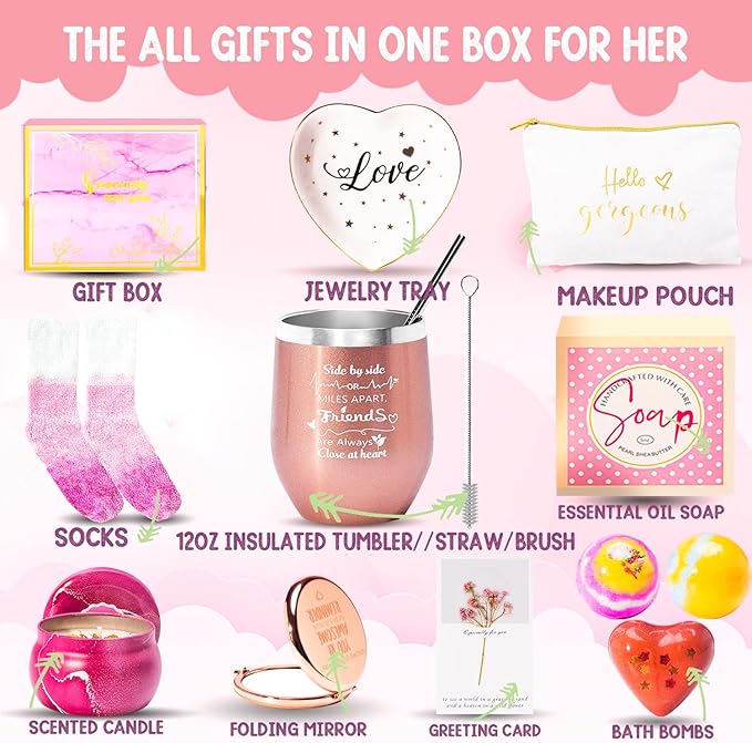 Birthday Gifts For Women-Relaxing Spa Gift Basket Box For Her Mom Sister Best Friend Unique Happy Birthday Bath Set Gift Ideas - Birthday Gift Boxes For Women(Rose Gold)