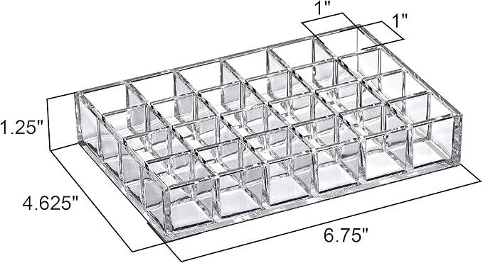 Amazing Abby - Allure - 24-Slot Acrylic Lipstick Organizer, Lipstick Holder, Lip Gloss Holder, Cosmetic Storage Display, Perfect Storage Solution for Drawer and Vanity (Slot Size: 1.0" x 1.0")