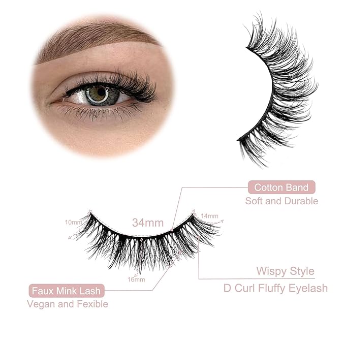 Short Lashes Natural Look Mink Lashes Fluffy Wispy Lashes Strips Russian D Curl NINGLASH False Eyelashes Cat Eye Lash that Look Like Extensions Fake Eyelash 14mm Faux 3D 7 Pairs Lash Pack