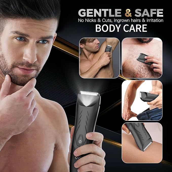 Men Hair Removal Shavers,Waterproof Public Hair Groomers,Manscape Cordless Ball Trimmer, Male Painless Wet Dry Hygiene Razor with Standing Charging Dock SMT110 Black