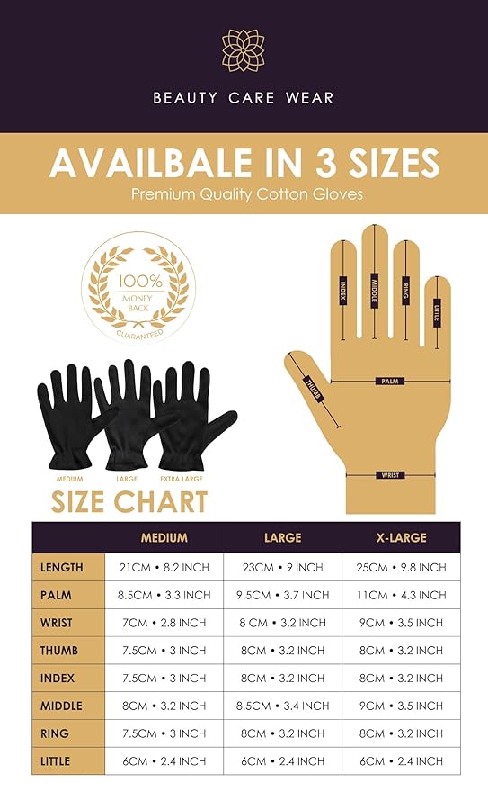 Beauty Care Wear Black Gloves XL (10 pair) - Cotton Gloves for Eczema, Cotton Gloves for Dry Hands, Black Cotton Gloves for Women, Spa Glove, Lotion Glove, Sleeping Glove