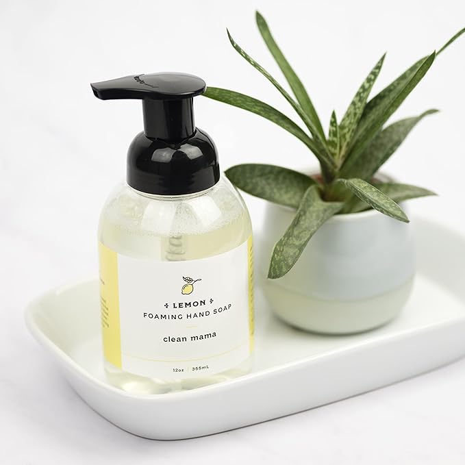 CLEAN MAMA Plant-Derived Foaming Hand Soap - Aromatic and Nourishing Hand Wash, Natural Essential Oils Infused - USDA Certified Biobased - 12 Ounce, Lemon