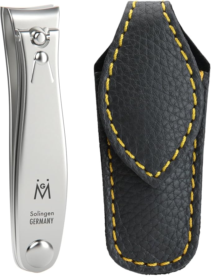 GERMANIKURE Professional Nail Clipper - FINOX Surgical Stainless Steel Manicure and Pedicure Tools in Leather Case- Ethically Made in Solingen Germany - Travel Size Nail Care