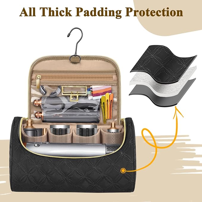 Mancro Travel Storage Case Organizer fit for Dyson Airwrap, Hair Dryer, 4 Curling Barrels, 2 Smoothing Brushes, Volumizing Brush, Lightweight Travel Carrying Case for Hair Curler Accessories, Black