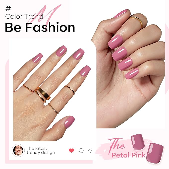 Modelones Petal Pink Press on Nails, Short Square Fake Nails, Reusable Nail Kit with Nail Glue Adhesive Tabs Mini Nail File, Spring Easter Nails Press Ons 32Pcs 16 Sizes, Women Girl Gift