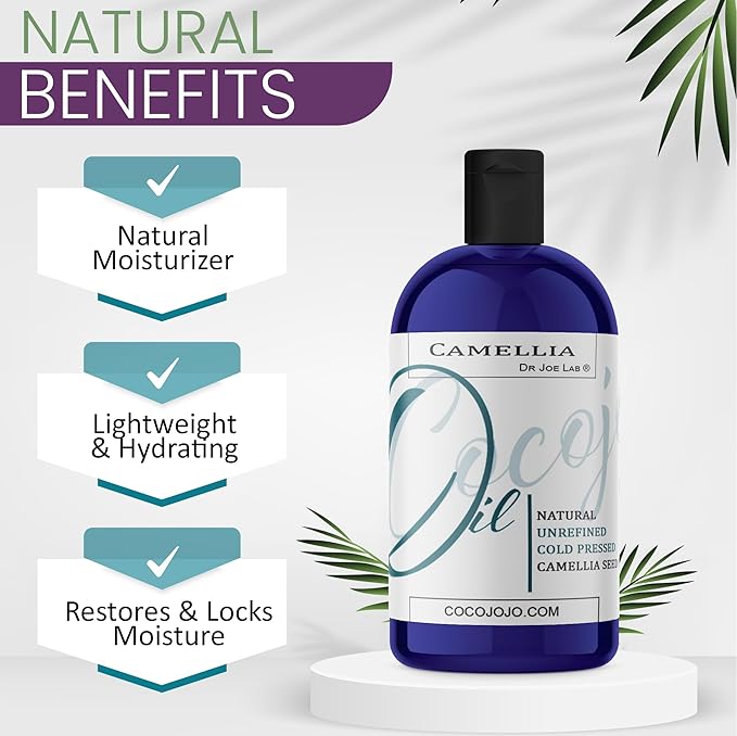 Dr Joe Lab Japanese Camellia Seed Oil - Pure, Unrefined, Cold Pressed, Non-GMO Bulk Carrier - 16 oz - for Skin, Hair, Nails, Body, Facial Hair - Hydrating Moisturizing Vegan Nourishing