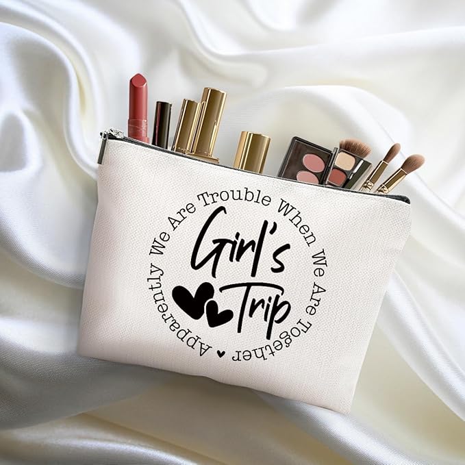 3Pcs Girls Trip Gifts Favors, 2025 Girls Weekend Gifts Makeup Bag, Vegas Gifts Weekend Bag Vacation Cosmetic Bag, Friendship Gifts for Women Bestie BFF, Graduation Wedding Gifts Toiletry Bag