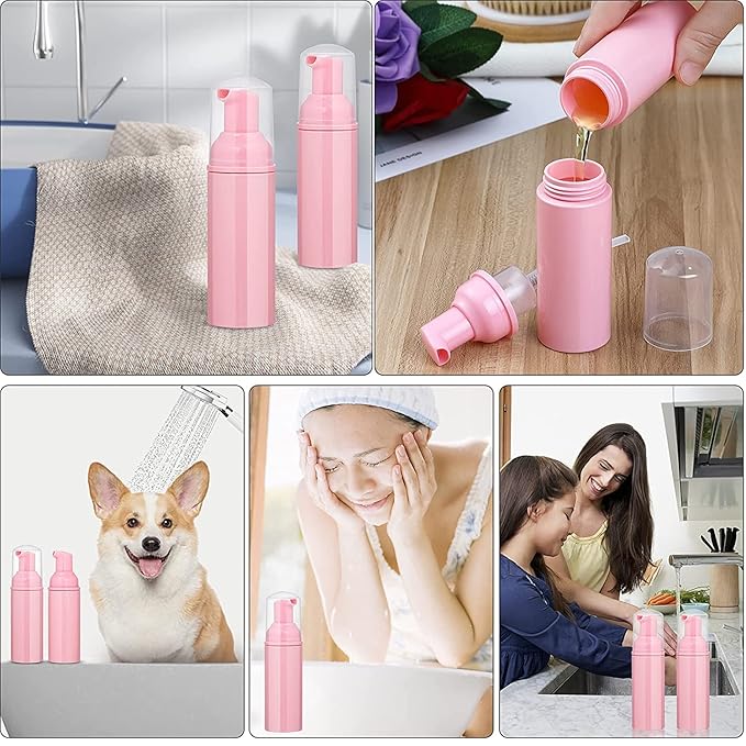 50 pcs 2oz/60ml Foam Pump Bottle Lash Shampoo Bottles Travel Foam Pump Bottle Empty Pink Plastic Refillable Mini Soap Dispenser for Hand Sanitizer Liquid (Pink)