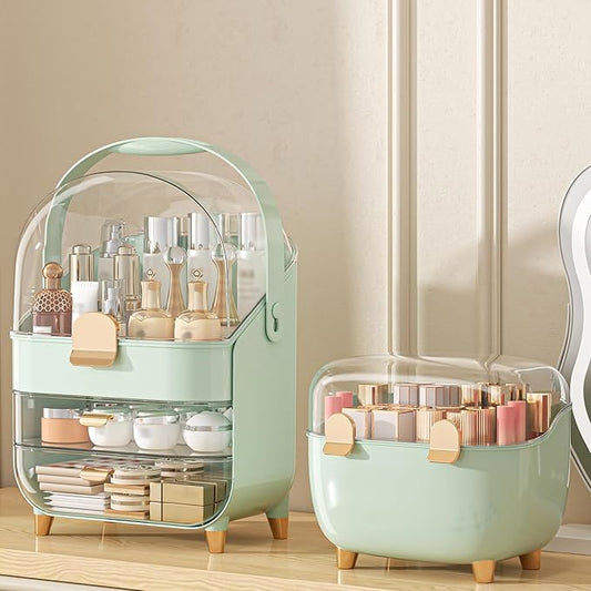 Makeup Organizer, Skincare Holder Bathroom Counter Organizer, Storage Box Cosmetic Display Cases, Teen Girl Gifts Trendy Stuff Make up Organizers for Vanity, Dresser, Countertop (Green)