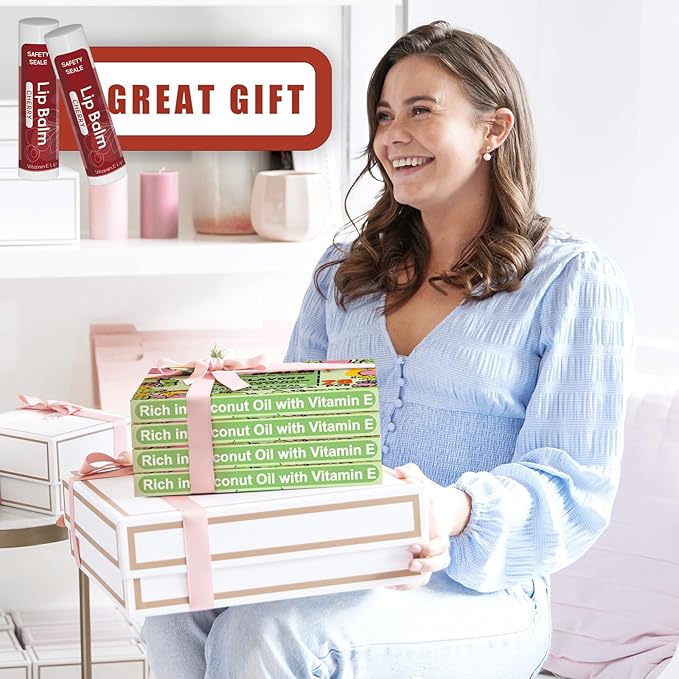 20 Pack Natural Lip Balm Bulk with Vitamin E and Coconut Oil Valentine's Day best choice - Moisturizing, Soothing, and Repairing Dry and Chapped Lips Valentine's Gift - 10 Flavors - Non-GMO