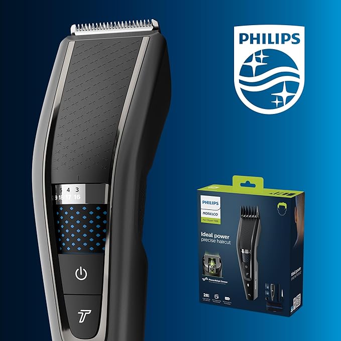 Norelco Philips Hair Clipper 7000 Series, Hair and Beard Trimmer, Precision Dial, PowerAdapt Sensor, Trim-and-Flow, DualCut, DuraPower, 28 Length Settings, 90 Min. Runtime, HC7650/40