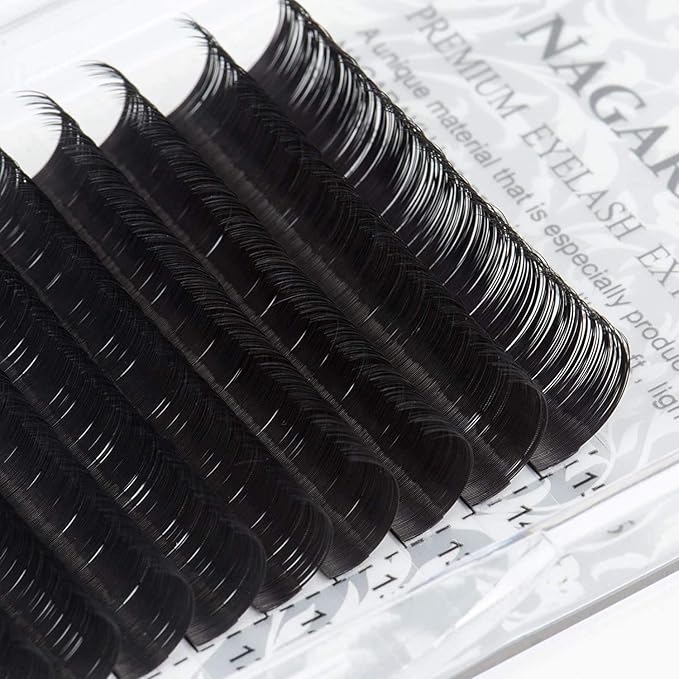 NAGARAKU Eyelash Extension Individual Lashes 0.10 L curl 7-15mm Mix Tray Classic Faux Mink 16 rows Matte Black Soft Natural