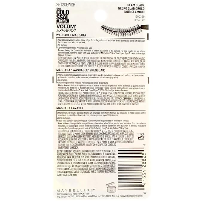 Maybelline Volum' Express The Falsies Colossal Cat Eyes Washable Mascara, Glam Black [233], 0.31 oz (Pack of 6)