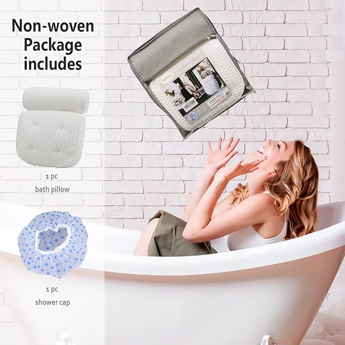 AEROiVi Luxury Bath Pillows for Tub，Bath Pillow Bathtub Pillows for Head and Neck Support Bath Cushion Made from Soft Spacer Mesh Material with Suction Cups
