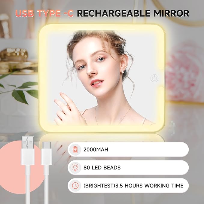 Leeora&Leekoo Makeup Box with LED Mirror & Aluminum Frame, Compact Multi-Layer Cosmetic Organizer - Portable ABS Travel Train Case for Makeup Storage(Gift for Girlfriend/Daughter) (Rose Gold)