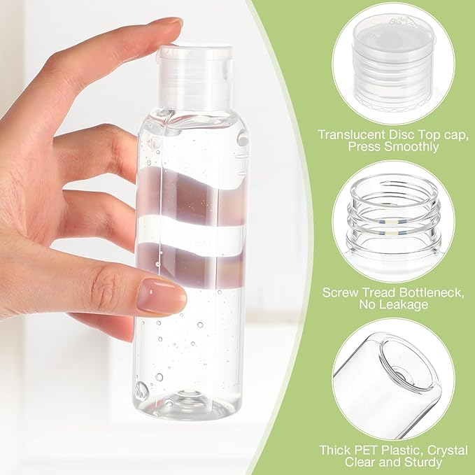 50 Pcs 4oz Empty Plastic Travel Bottles with Disc Top Flip Cap Small Travel Size Bottles Refillable Empty Containers for Shampoo Lotion Liquid Body Soap Cream Toiletries (Clear)