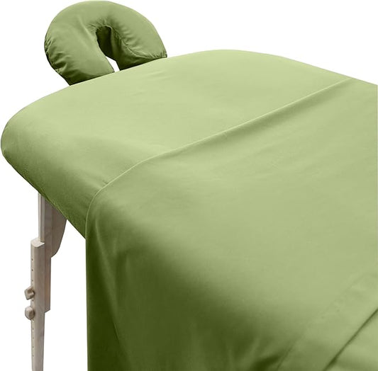 LONDON LINENS Soft Microfiber 3-Piece Massage Table Sheets - Super Lightweight, Stain and Wrinkle Resistant - Includes Table Cover, Fitted Sheet, and Face Rest Cover (Sage Green)