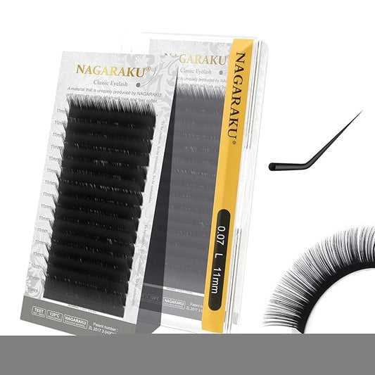 NAGARAKU Eyelash Extensions Individual Lashes Extensions Classic Lash Matte Black 16 Rows Soft Natural Matte Black Professional Beauty Salon Lashes Supplies - 0.07L 11mm