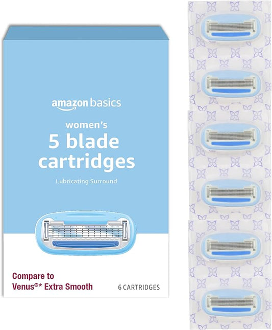 Amazon Basics 5-Blade Razor Refills for Women, 6 Count (Fits Amazon Basics Razor Handles Only) (Previously Solimo)