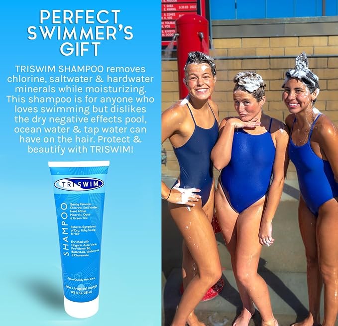 TRISWIM Chlorine Removal Shampoo 8.5 Fl Oz | Gently Removes Chlorine, Salt Water, and Hard Water Buildup | Relieves Dry and Itchy Scalp | Enriched with Organic Aloe Vera and Botanicals | Pack of 2