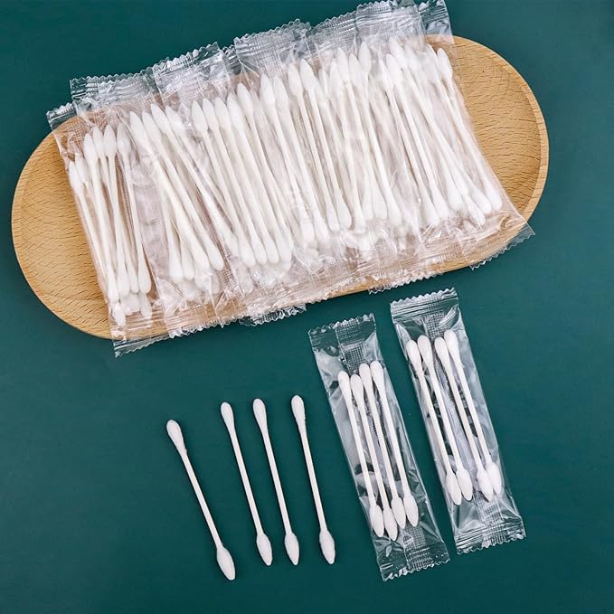 300 Pack Cotton Swabs, Individually Wrapped Cotton Swab, Individually Wrapped Double Tipped Paper Sticks for Ear, Make-up(4pcs per Bag,300 Bags,Round+Pointed Shape)
