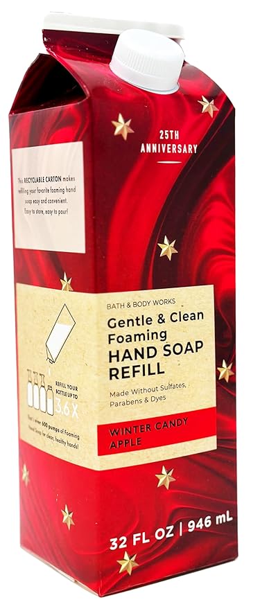Bath + Body Works Gentle Foaming Hand Soap Refill - XL Size - 32 oz Compatible with all Bath & Body Works Gentle Foaming Hand Soap Bottles (Winter Candy Apple)