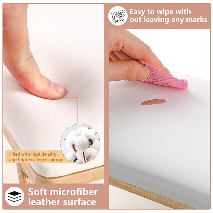 Arm Rest for Nails Tech, Professional Microfiber Leather Nail Arm Rest, Nail Pillow Rest Cushion with Soft High-Density Sponge, Solid Wood Non-slip Hand Rest Stand for Manicure Salon (White)