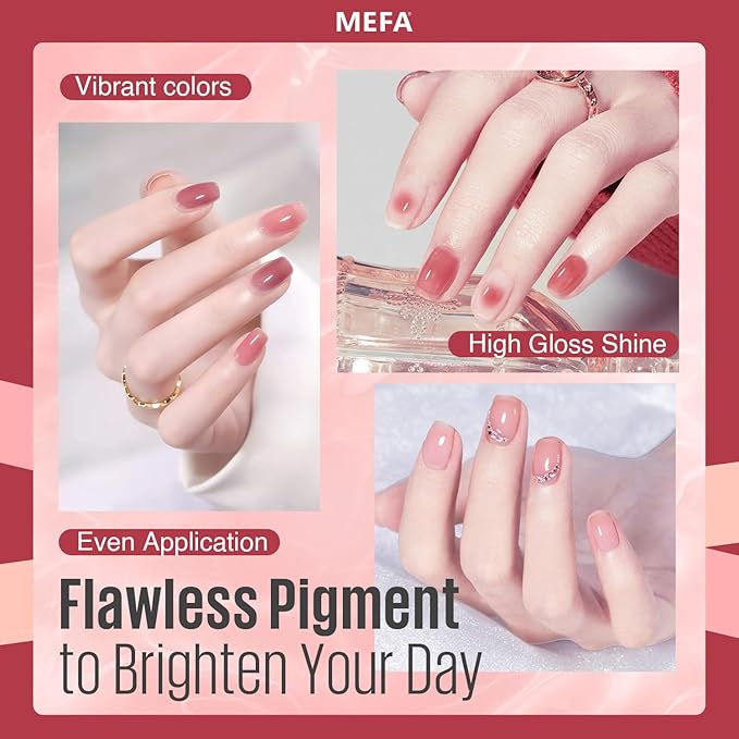 MEFA Jelly Gel Nail Polish Set, 12 Colors Jelly Red Glitter Gel Polish Set Nude Pink Milky White Nail Polish Gel Neutral Transparent Sheer Red Gel Nail Gifts for Women Girl DIY Salon Home Manicure