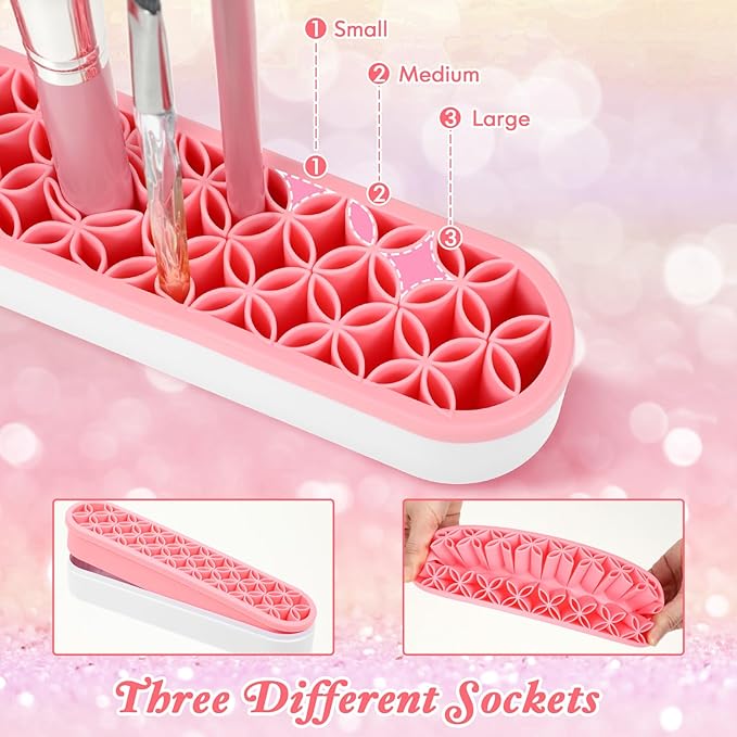 MAQUITA 4 Pcs Silicone Makeup Brush Holder Stand Multipurpose Cosmetic Travel Storage Box Painting Pen Brush Organizer Desktop Makeup Brush Drying Rack for Brush, Eyeliner Pencil Art (Multicolored)