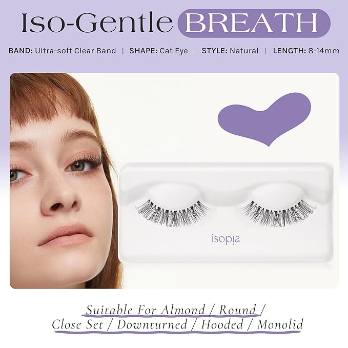 False Eyelashes - Ultra Soft Clear Band Wispy Lashes, Reusable Strip, Natural 1s Wearing Starter Friendly Kit (BREATH)