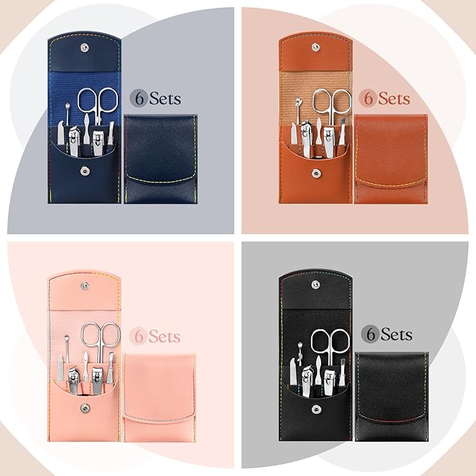 Lasnten 24 Set Manicure Set Bulk Nail Clippers Grooming Nail Kit Stainless Steel Professional Pedicure Kit Pedicure Tools with Travel Case Gifts for Men Women Personal(7 in 1,Fresh Colors)