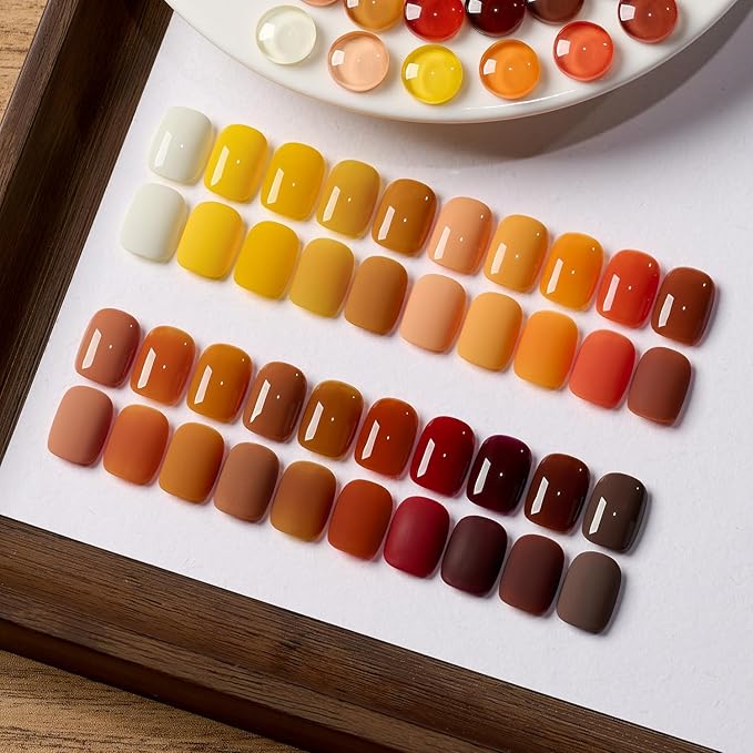 GAOY 23 Pcs Gel Nail Polish Kit, Orange Yellow Brown Fall Colors UV Gel Polish Set with Glossy & Matte Top Coat and Base Coat for Nail Art Home DIY