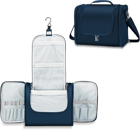 Buruis Extra Large Capacity Toiletry Bag for Women and Men, Hanging Toiletry Organizer Cosmetics Makeup Bag, Water-resistant Dopp Kit for Full Sized Toiletries, Travel Essentials (Blue)