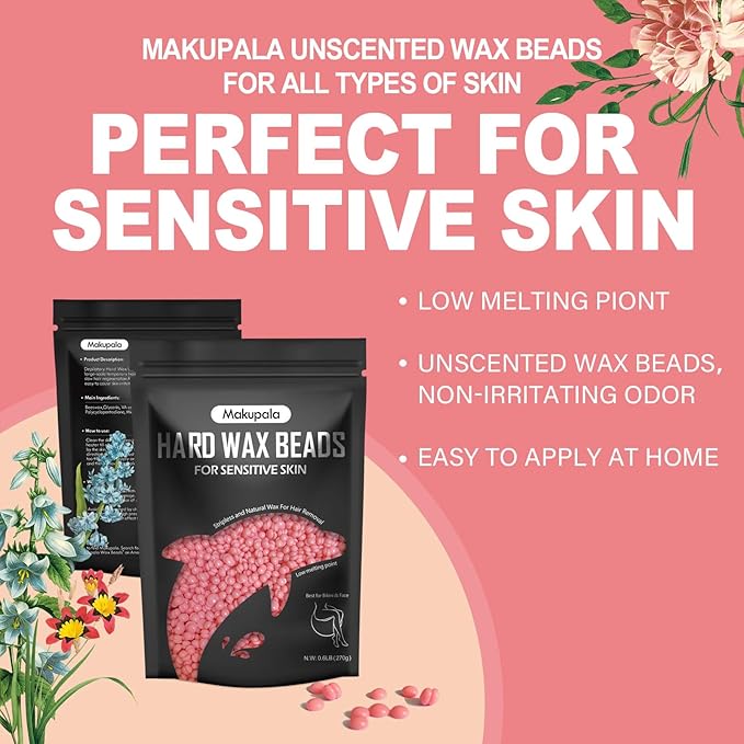 Wax Beads, 9.6oz Unscented Waxing Beads for Sensitive Skin, Brazilian Waxing, Body, Bikini, Back, Leg, Underarms, Facial, Coarse Hair Removal, at Home Refill Natural Wax beans Women Men
