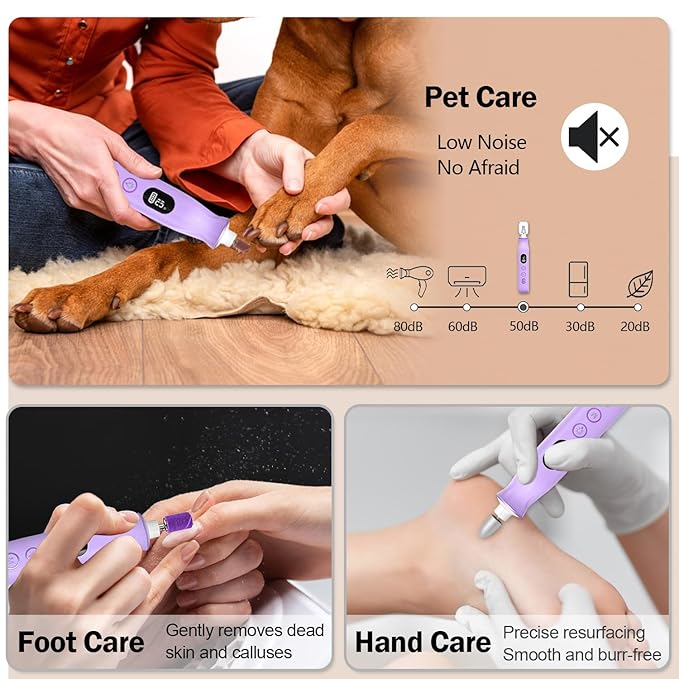 Cordless Electric Nail File Set, 10 Speeds Professional Manicure Pedicure Kit with LED Light & LCD Screen, Portable Nail Drill for Natural & Acrylic Nails, Human & Pet Thick Toenails (Purple)