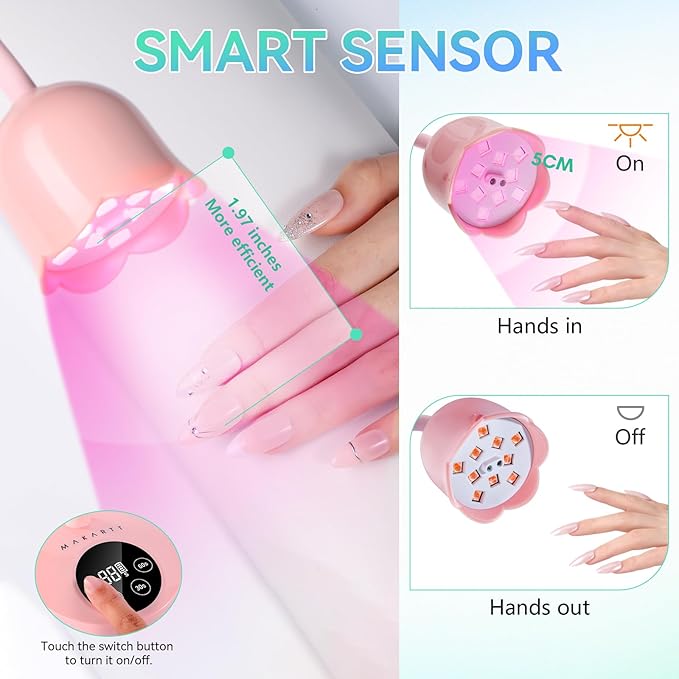 Makartt UV Nail Lamp: Mini UV Light for Gel Nails Polish Luminoza 30W Rechargeable LED Nail Dryer with 4 Timers & Auto Sensor Fast Curing Goosenecks Lamp for Home DIY Manicure (Pink)