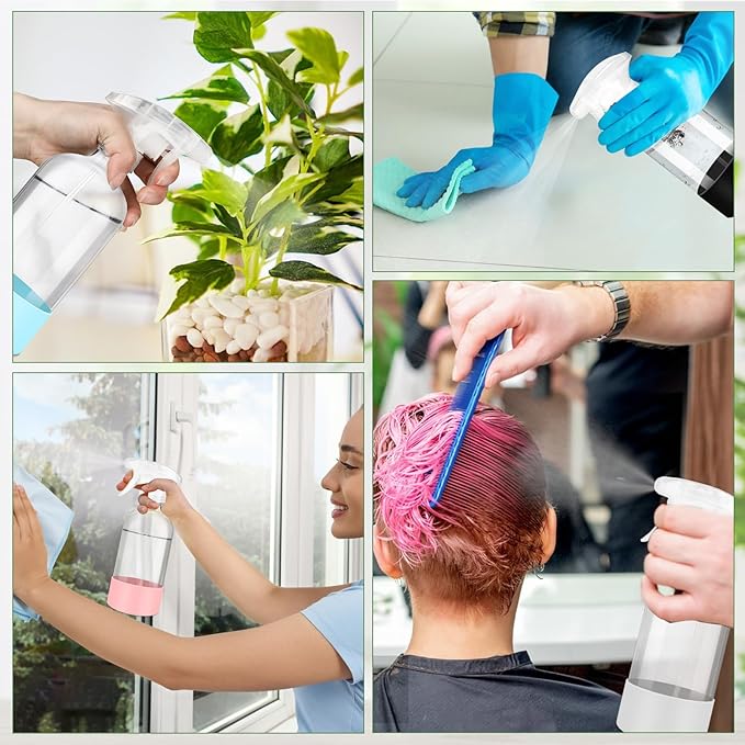 9 PACK/16 OZ Glass Spray Bottles with Upgraded Adjustable Spray Nozzle，Refillable Containers with Silicone Sleeve,Spray Bottle for Hair&Cleaning Solutions&Essential Oils-Pink Blue Gray