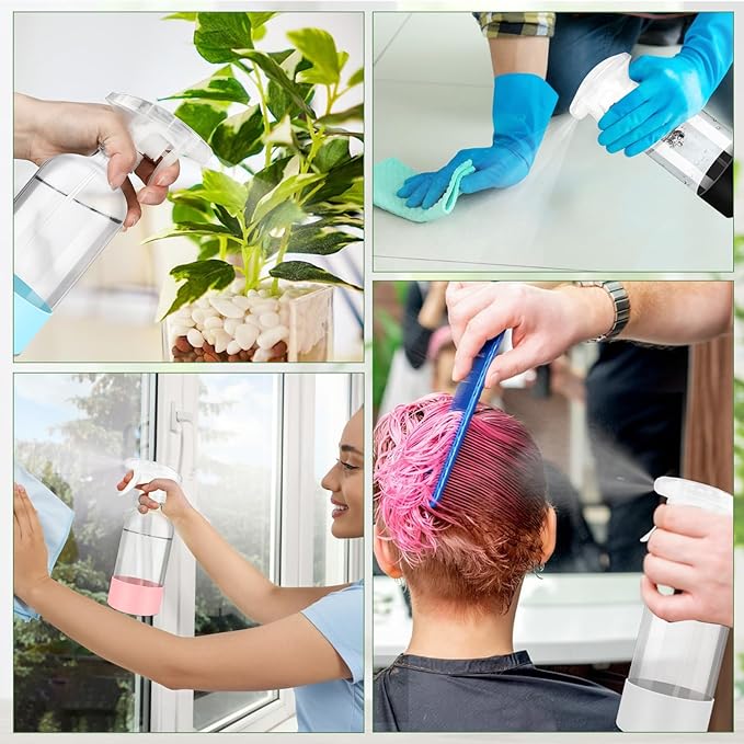 3 PACK/16 OZ Glass Spray Bottles with Upgraded Adjustable Spray Nozzle，Refillable Containers with Silicone Sleeve,Spray Bottle for Hair&Cleaning Solutions&Essential Oils-Pink Blue Gray