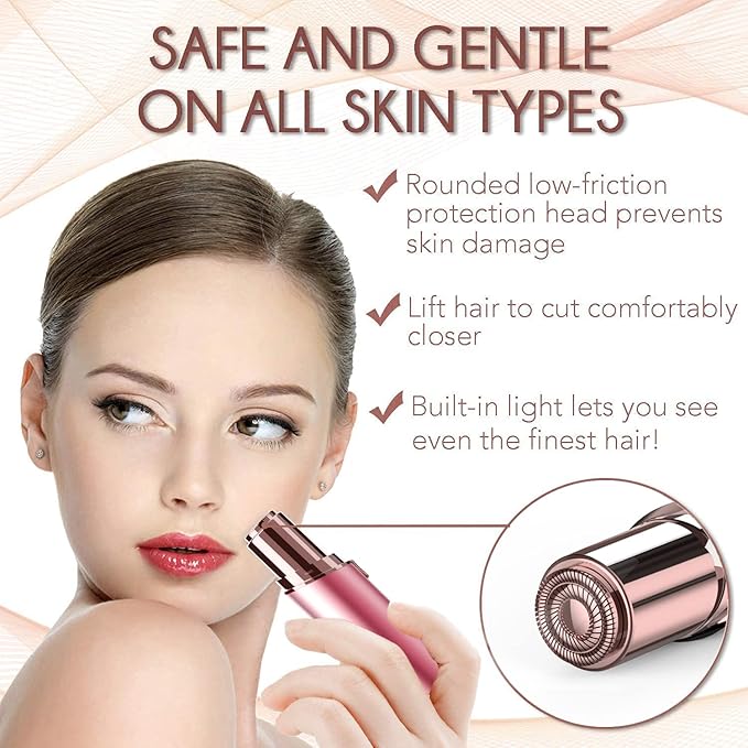 Facial Hair Removal for Women, Electric Painless Facial Hair Remover for Face, Lip, Chin with 2 x Replacement Heads