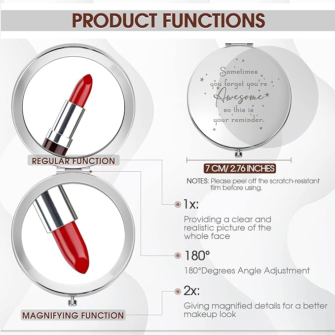 Roowest 30 Pcs Inspirational Compact Mirror Sometimes You Forget You're Awesome Appreciation Gifts for Women Mother's Day Party Favors Magnifying Pocket Mirror (Assorted Colors)