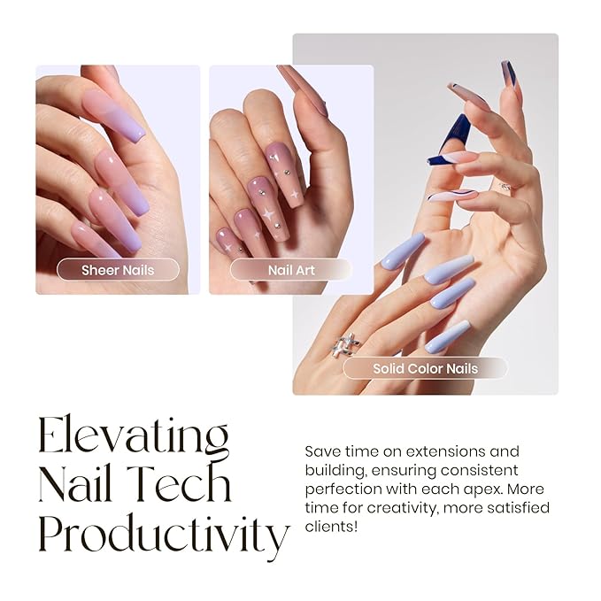 Tipex Gel Nail Tips Kit,Pre-etched Acrylic Hard Nail Tips Set for Beginners,Long Coffin Full Cover Press On Nails,Deep C Curve Flat Nails,UV Nail+Glue+LED Lamp+Base Gel