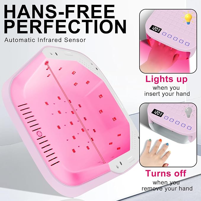 MEKK Cordless UV LED Nail Lamp,54W UV Light for Gel Nails with Hand-Friendly Red Light Beads,Auto Sensor & 4 Timer Settings Professional Flash Cure Lamp for Salon and Home,Checkered Design-Pink