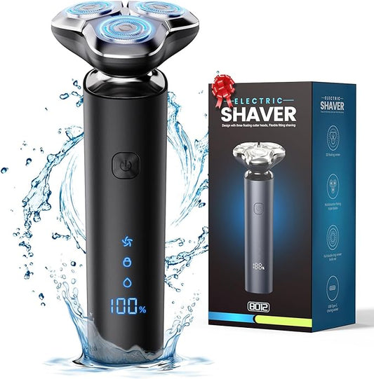 Electric Razor for Men,Men's Electric Shaver,3-Blade Rotary Shaving System,Waterproof Wet Dry Cordless Razor,Touch Switch,Type-C Fast Charging,Digital Display,Travel Lock,90+ Minutes Run Time