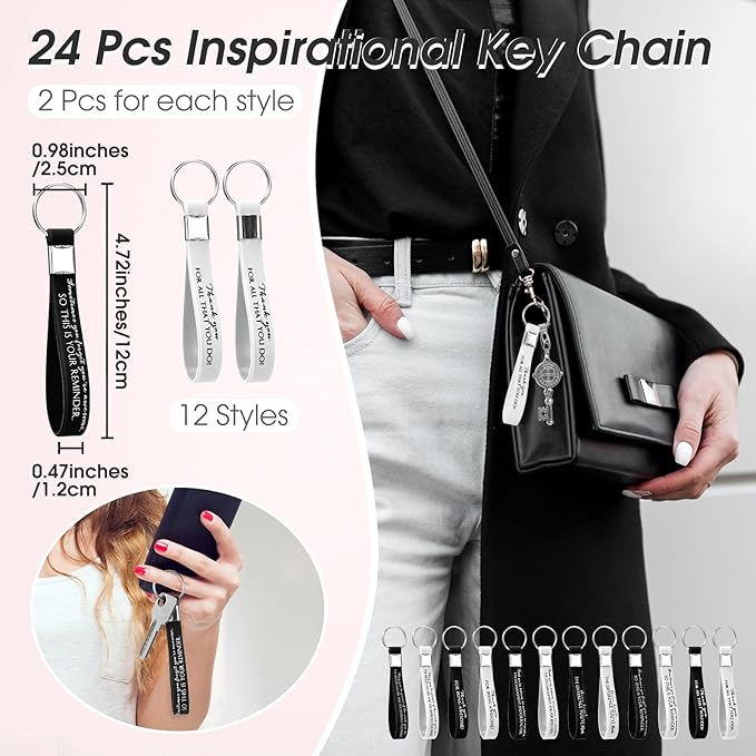 Sanwuta 48 Pcs Mother's Day Thank You Gifts Bag Bulk for Women 24 Make up Bags 24 Appreciation Keychains for Teacher Nurse(Classic)