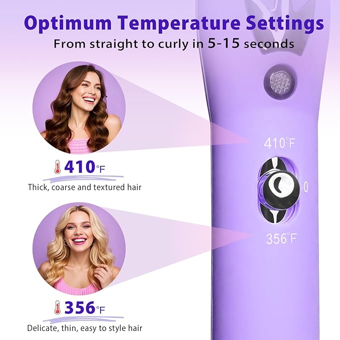 3 Barrel Curling Iron Hair Crimper: Aleath Dual Voltage Adjustable Temperature Three Barrels Hair Waver - Ceramic 1 inch Curler Wand（Purple）
